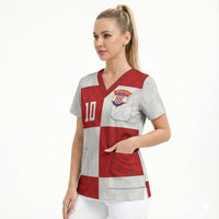 Croatia National Football Custom Scrub Top Checkerboard Pattern with Glagolitic Script