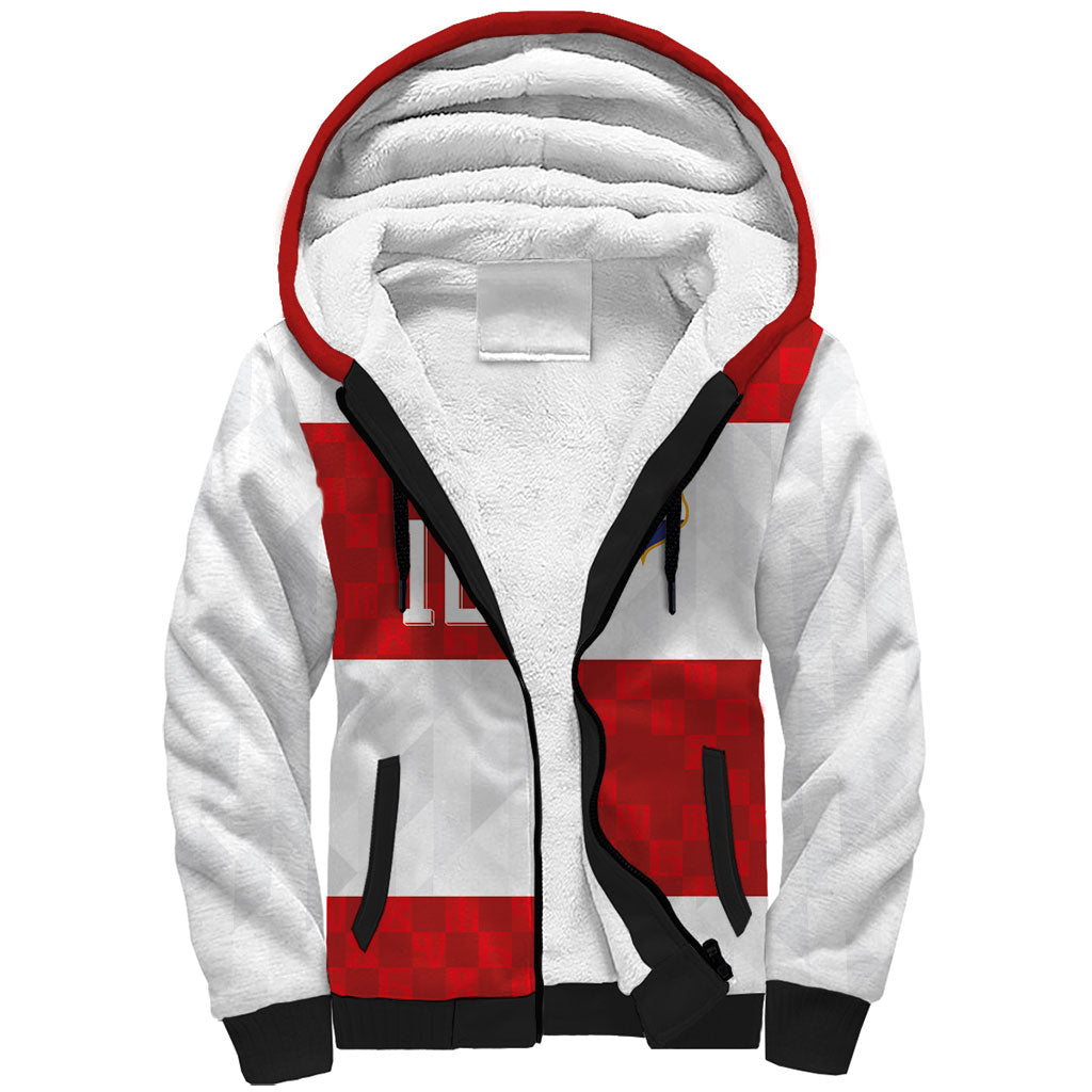 Croatia National Football Custom Sherpa Hoodie Checkerboard Pattern with Glagolitic Script