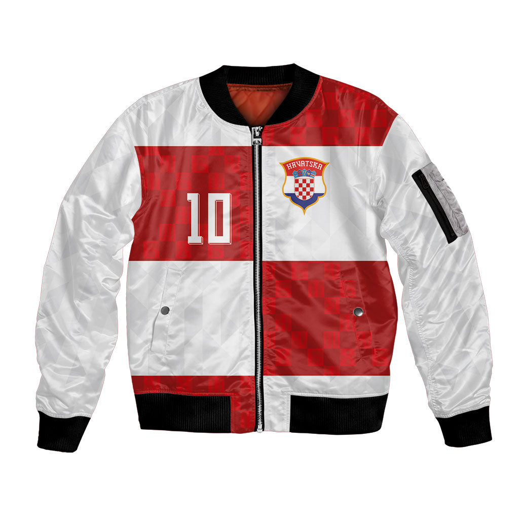 Croatia National Football Custom Sleeve Zip Bomber Jacket Checkerboard Pattern with Glagolitic Script