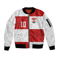 Croatia National Football Custom Sleeve Zip Bomber Jacket Checkerboard Pattern with Glagolitic Script