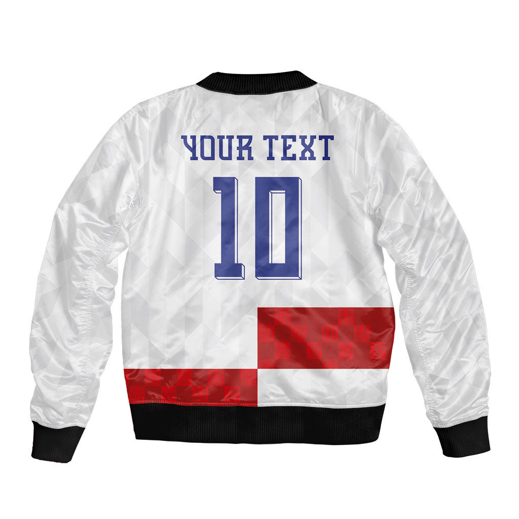 Croatia National Football Custom Sleeve Zip Bomber Jacket Checkerboard Pattern with Glagolitic Script