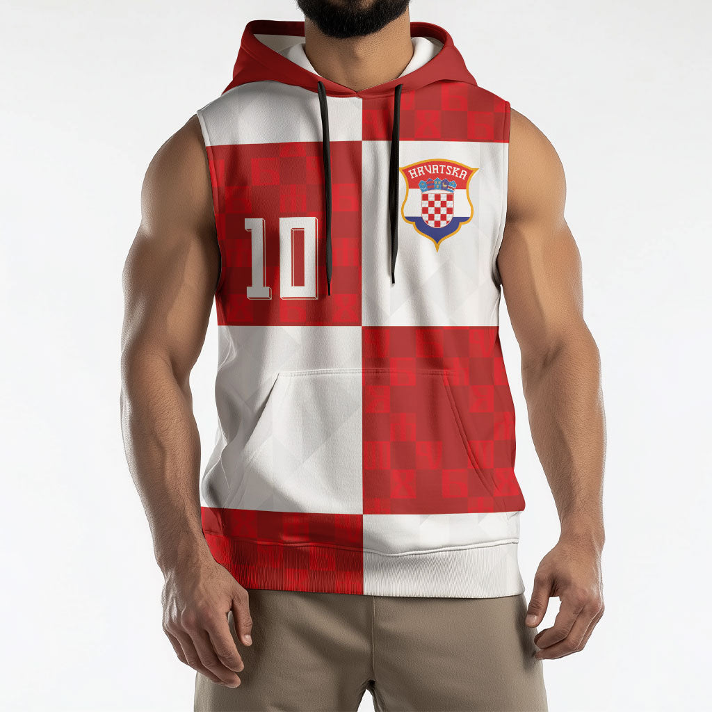 Croatia National Football Custom Sleeveless Hoodie Checkerboard Pattern with Glagolitic Script
