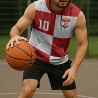Croatia National Football Custom Sleeveless Hoodie Checkerboard Pattern with Glagolitic Script