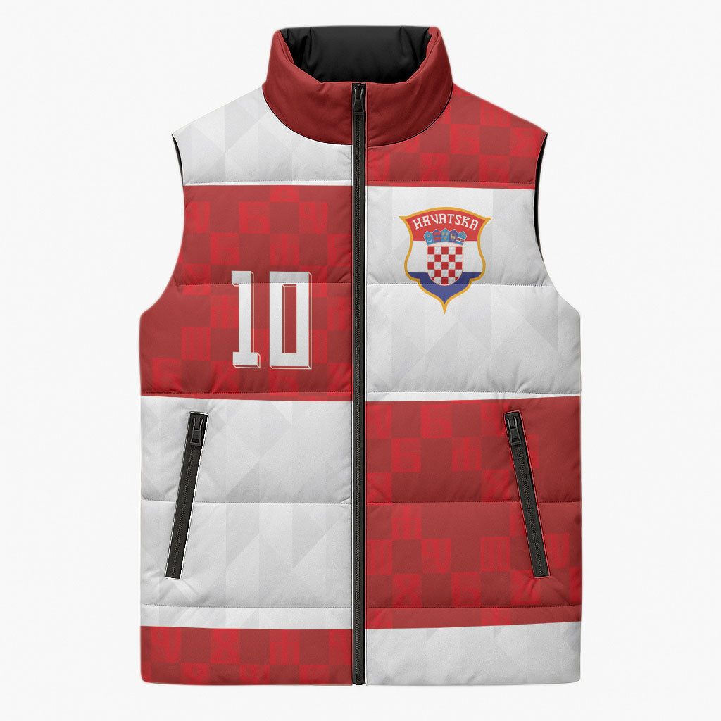Croatia National Football Custom Sleeveless Puffer Jacket Checkerboard Pattern with Glagolitic Script