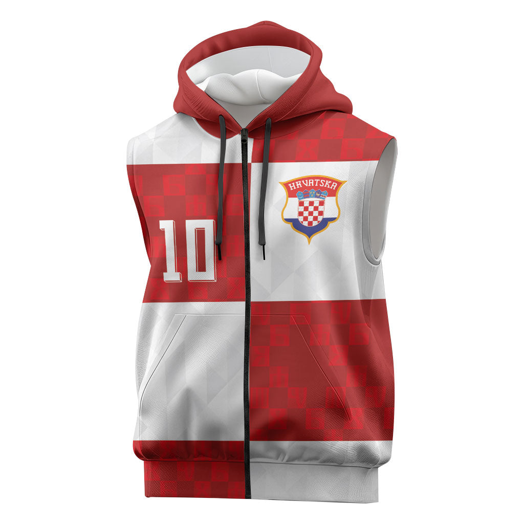 Croatia National Football Custom Sleeveless Zip Hoodie Checkerboard Pattern with Glagolitic Script
