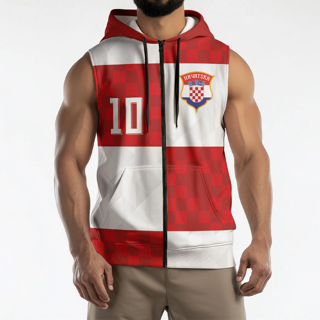 Croatia National Football Custom Sleeveless Zip Hoodie Checkerboard Pattern with Glagolitic Script
