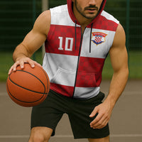 Croatia National Football Custom Sleeveless Zip Hoodie Checkerboard Pattern with Glagolitic Script
