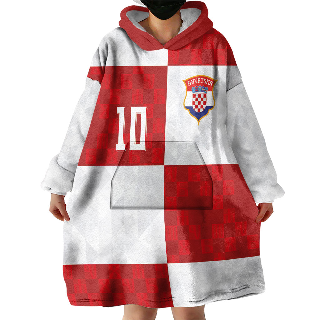 Croatia National Football Custom Wearable Blanket Hoodie Checkerboard Pattern with Glagolitic Script