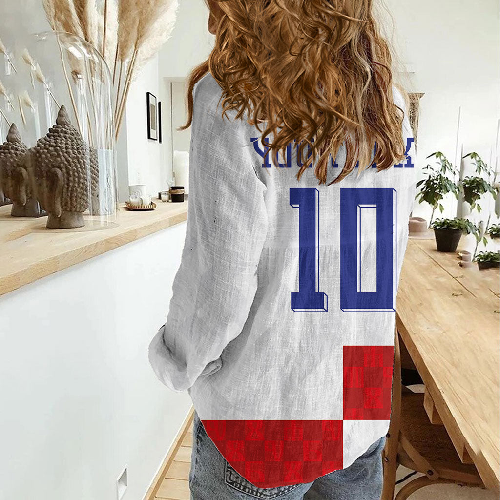 Croatia National Football Custom Women Casual Shirt Checkerboard Pattern with Glagolitic Script