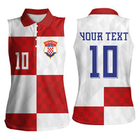 Croatia National Football Custom Women Sleeveless Polo Shirt Checkerboard Pattern with Glagolitic Script