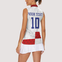 Croatia National Football Custom Women Sleeveless Polo Shirt Checkerboard Pattern with Glagolitic Script