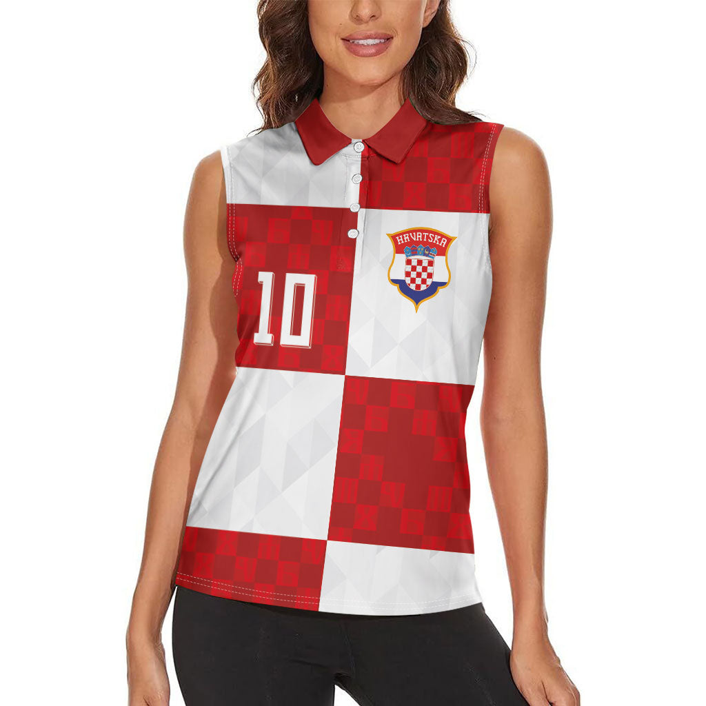 Croatia National Football Custom Women Sleeveless Polo Shirt Checkerboard Pattern with Glagolitic Script