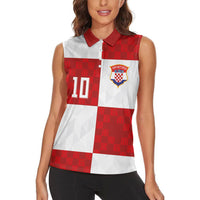 Croatia National Football Custom Women Sleeveless Polo Shirt Checkerboard Pattern with Glagolitic Script