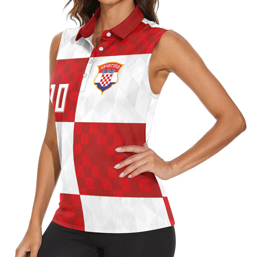 Croatia National Football Custom Women Sleeveless Polo Shirt Checkerboard Pattern with Glagolitic Script