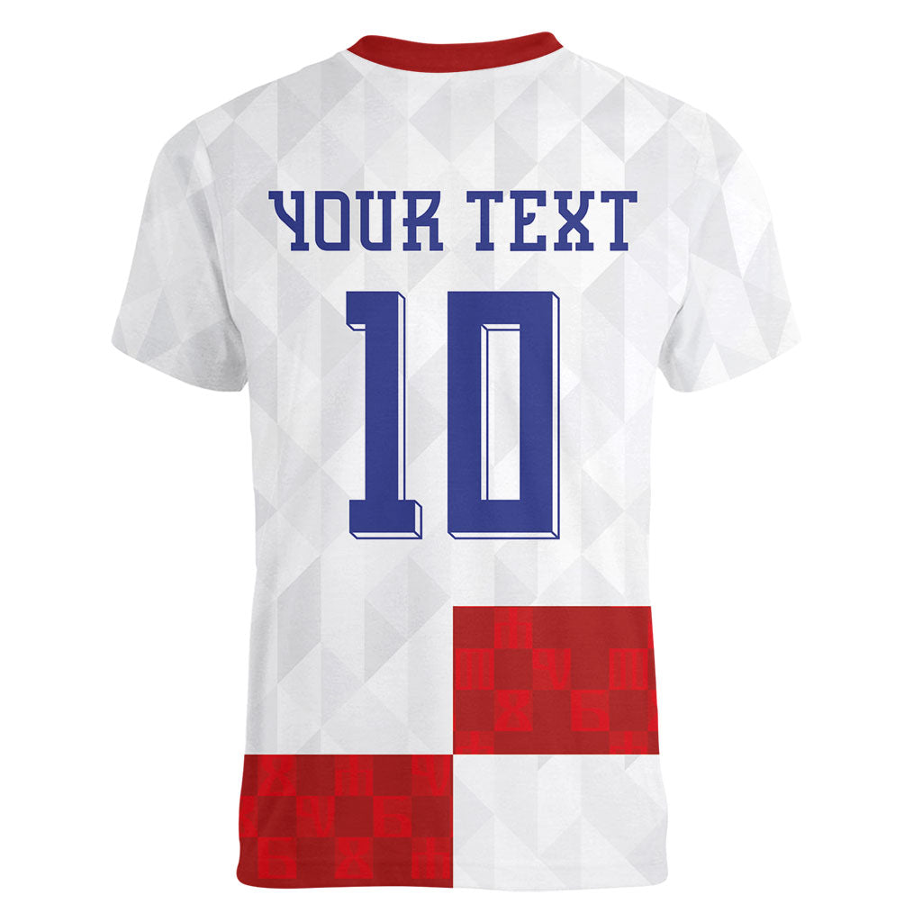 Croatia National Football Custom Women V-Neck T-Shirt Checkerboard Pattern with Glagolitic Script