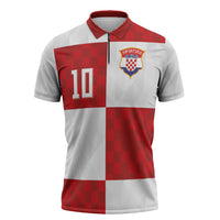 Croatia National Football Custom Zipper Polo Shirt Checkerboard Pattern with Glagolitic Script