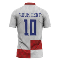 Croatia National Football Custom Zipper Polo Shirt Checkerboard Pattern with Glagolitic Script