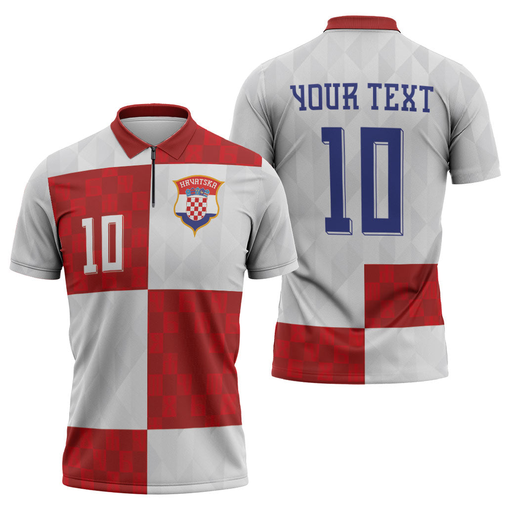 Croatia National Football Custom Zipper Polo Shirt Checkerboard Pattern with Glagolitic Script