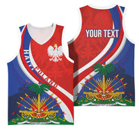 Personalized Haiti and Poland Cultural Fusion Basketball Jersey White Eagle and Haitian Independence Symbols