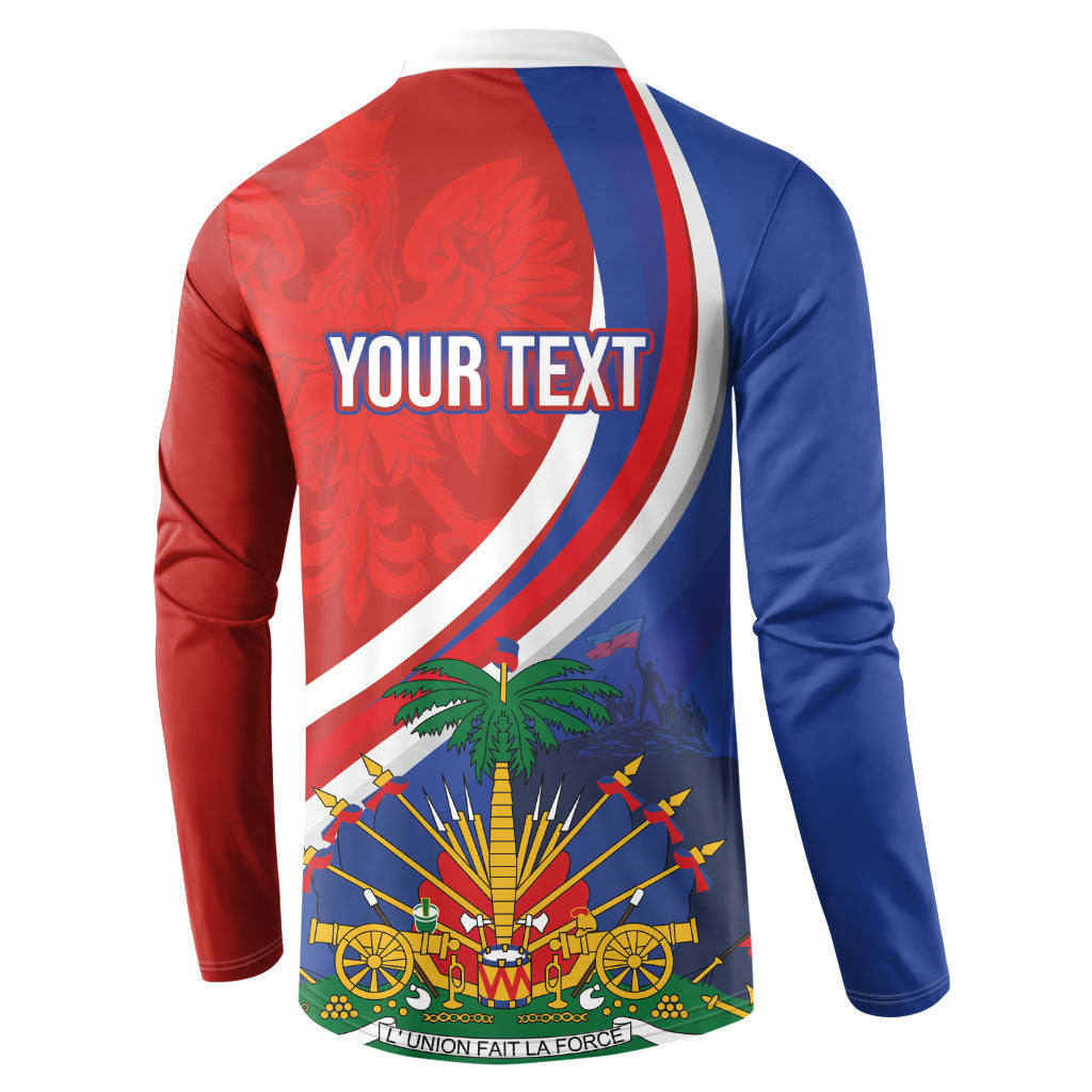 Personalized Haiti and Poland Cultural Fusion Button Sweatshirt White Eagle and Haitian Independence Symbols