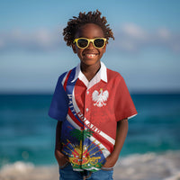Personalized Haiti and Poland Cultural Fusion Kid Hawaiian Shirt White Eagle and Haitian Independence Symbols