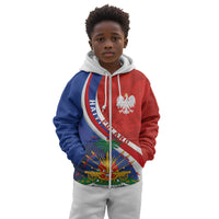 Personalized Haiti and Poland Cultural Fusion Kid Hoodie White Eagle and Haitian Independence Symbols