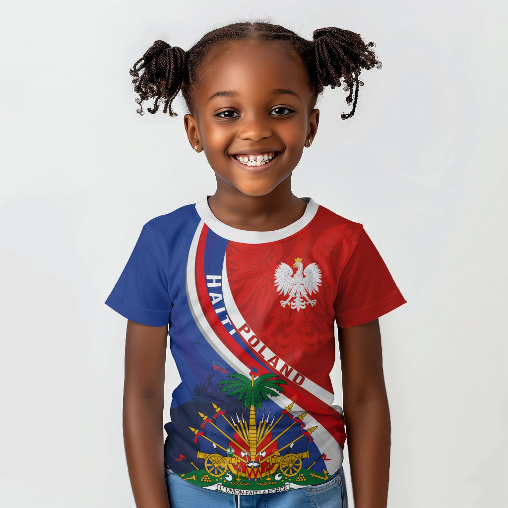 Personalized Haiti and Poland Cultural Fusion Kid T shirt White Eagle and Haitian Independence Symbols