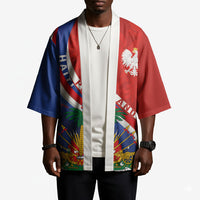 Personalized Haiti and Poland Cultural Fusion Kimono White Eagle and Haitian Independence Symbols