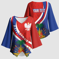 Personalized Haiti and Poland Cultural Fusion Kimono Sleeve Blouse White Eagle and Haitian Independence Symbols