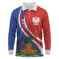 Personalized Haiti and Poland Cultural Fusion Long Sleeve Polo Shirt White Eagle and Haitian Independence Symbols