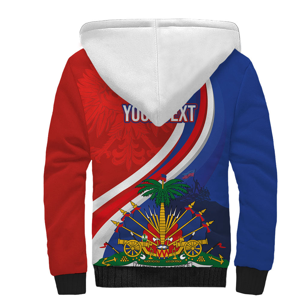 Personalized Haiti and Poland Cultural Fusion Sherpa Hoodie White Eagle and Haitian Independence Symbols
