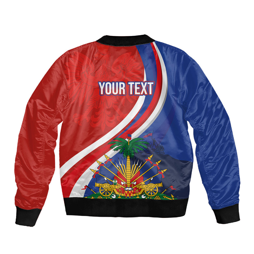 Personalized Haiti and Poland Cultural Fusion Sleeve Zip Bomber Jacket White Eagle and Haitian Independence Symbols