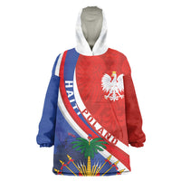 Personalized Haiti and Poland Cultural Fusion Wearable Blanket Hoodie White Eagle and Haitian Independence Symbols