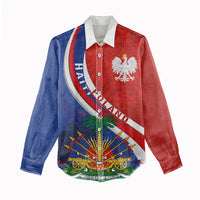 Personalized Haiti and Poland Cultural Fusion Women Casual Shirt White Eagle and Haitian Independence Symbols