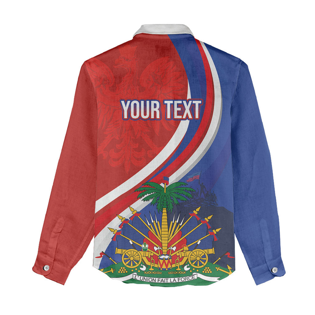 Personalized Haiti and Poland Cultural Fusion Women Casual Shirt White Eagle and Haitian Independence Symbols