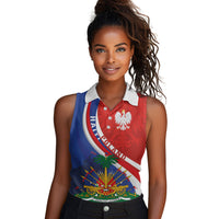 Personalized Haiti and Poland Cultural Fusion Women Sleeveless Polo Shirt White Eagle and Haitian Independence Symbols