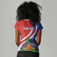 Personalized Haiti and Poland Cultural Fusion Women V-Neck T-Shirt White Eagle and Haitian Independence Symbols