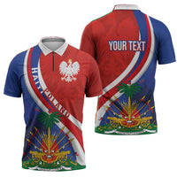 Personalized Haiti and Poland Cultural Fusion Zipper Polo Shirt White Eagle and Haitian Independence Symbols