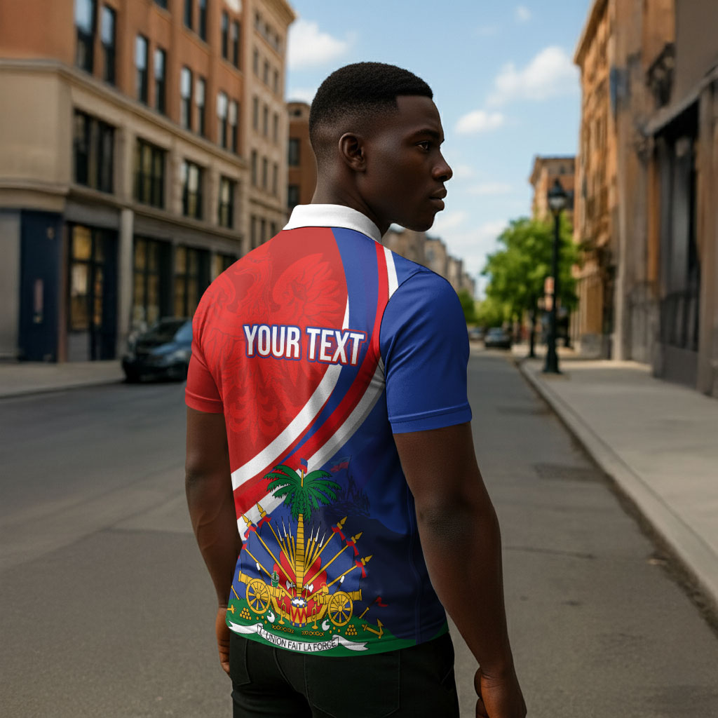 Personalized Haiti and Poland Cultural Fusion Zipper Polo Shirt White Eagle and Haitian Independence Symbols