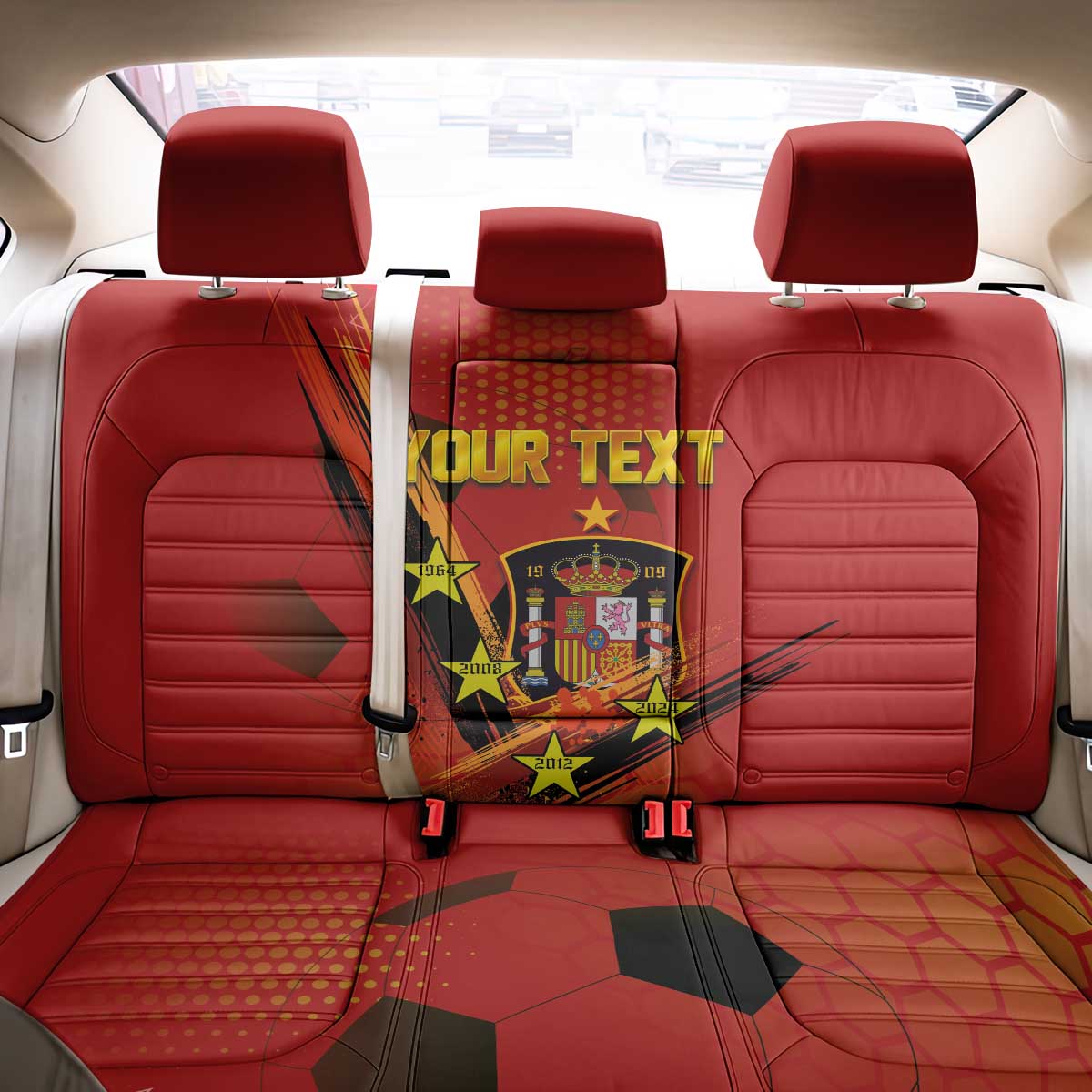 Personalised Spain Football 2024 Back Car Seat Cover La Roja The Fourth Time Champion European - Wonder Print Shop