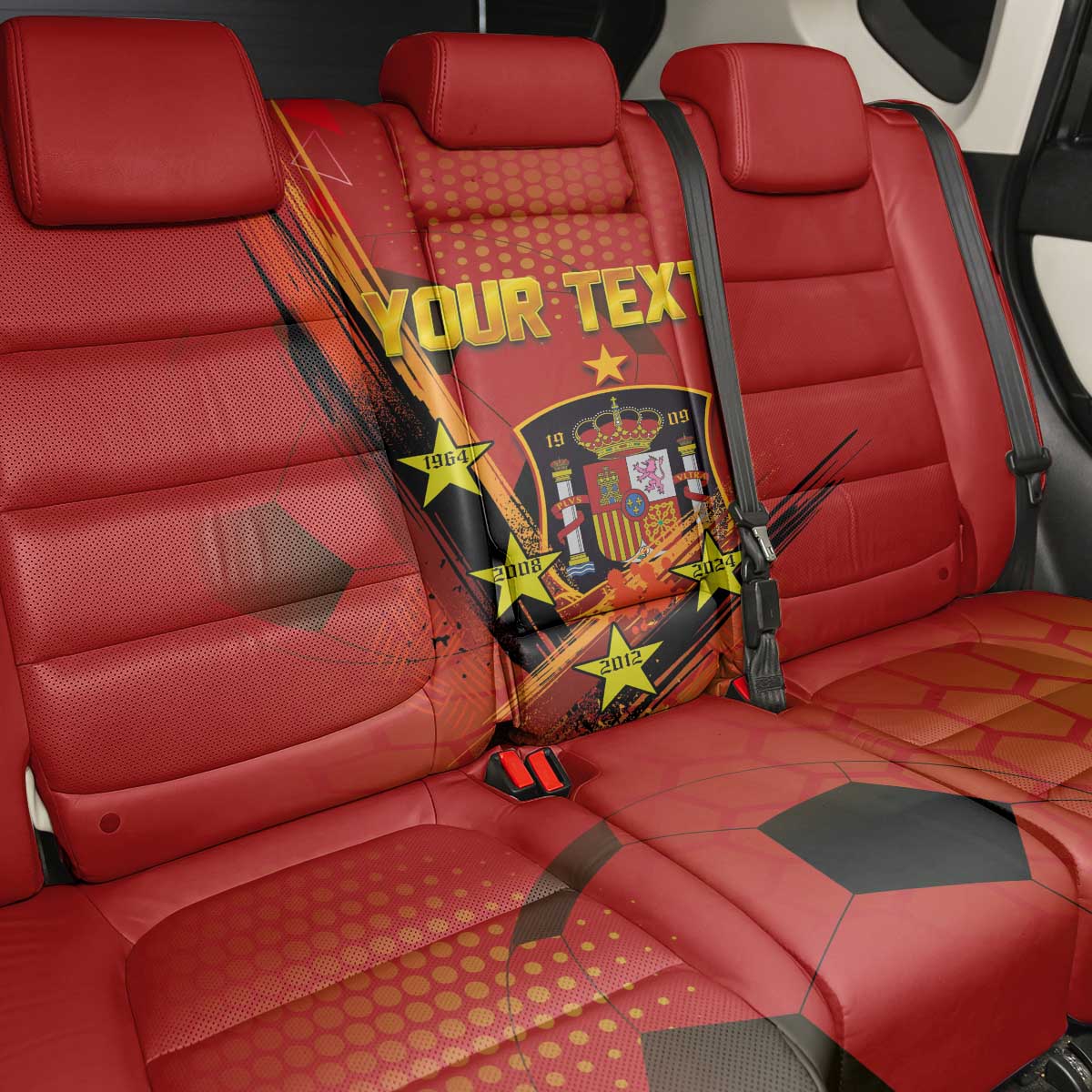 Personalised Spain Football 2024 Back Car Seat Cover La Roja The Fourth Time Champion European - Wonder Print Shop