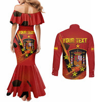 Personalised Spain Football 2024 Couples Matching Mermaid Dress and Long Sleeve Button Shirt La Roja The Fourth Time Champion European