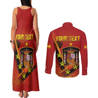 Personalised Spain Football 2024 Couples Matching Tank Maxi Dress and Long Sleeve Button Shirt La Roja The Fourth Time Champion European - Wonder Print Shop