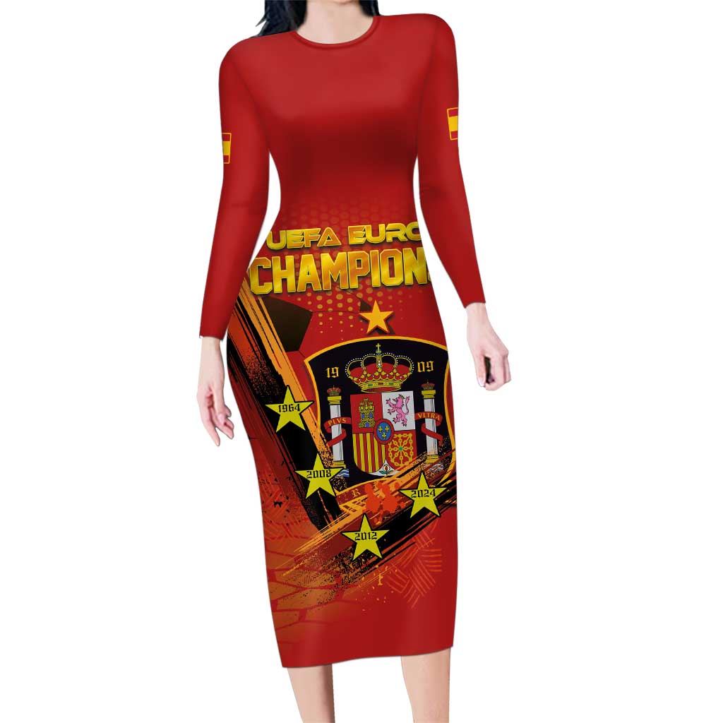 Personalised Spain Football 2024 Family Matching Long Sleeve Bodycon Dress and Hawaiian Shirt La Roja The Fourth Time Champion European - Wonder Print Shop