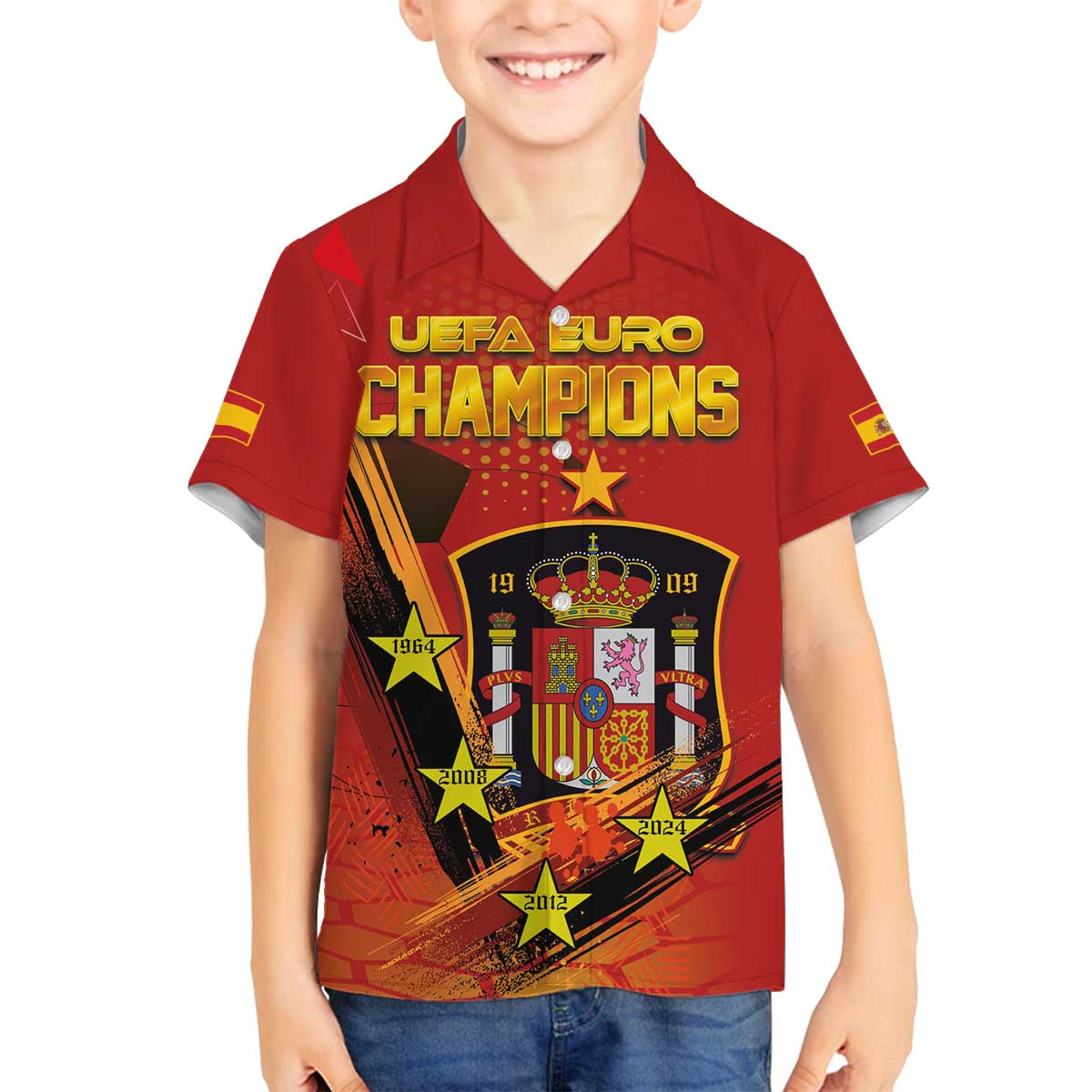 Personalised Spain Football 2024 Family Matching Off Shoulder Short Dress and Hawaiian Shirt La Roja The Fourth Time Champion European - Wonder Print Shop
