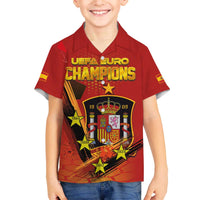 Personalised Spain Football 2024 Family Matching Off Shoulder Short Dress and Hawaiian Shirt La Roja The Fourth Time Champion European - Wonder Print Shop