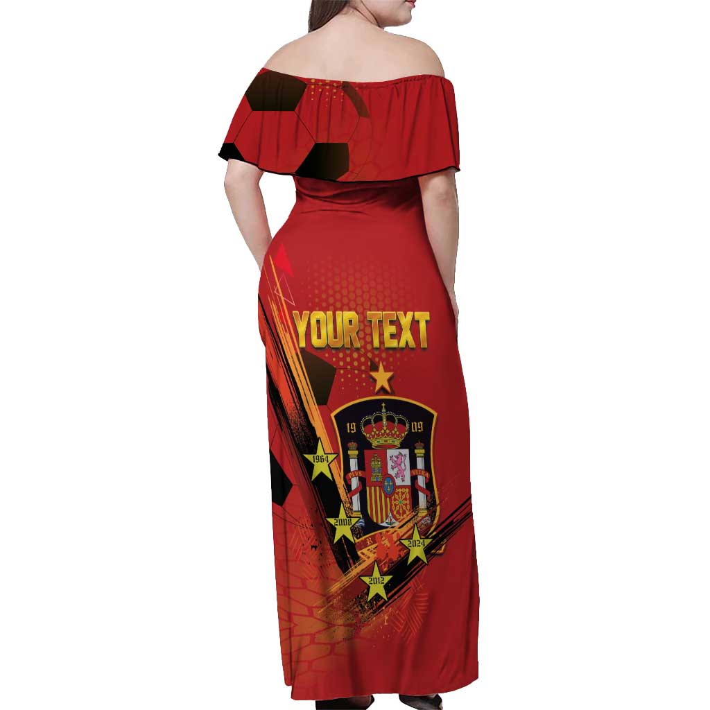 Personalised Spain Football 2024 Off Shoulder Maxi Dress La Roja The Fourth Time Champion European - Wonder Print Shop