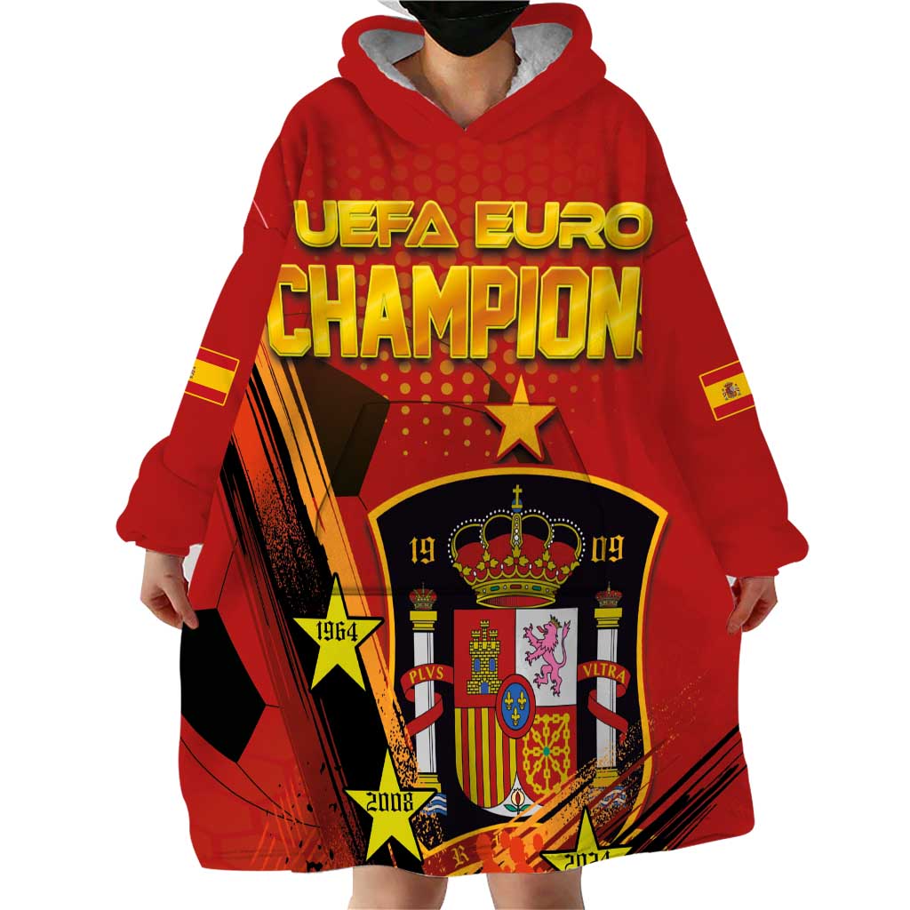Personalised Spain Football 2024 Wearable Blanket Hoodie La Roja The Fourth Time Champion European - Wonder Print Shop