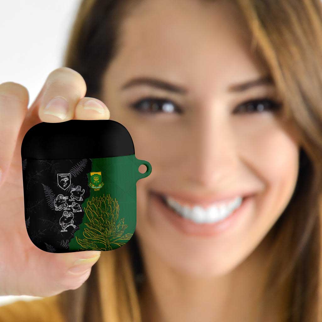 Aotearoa South Africa Rugby Freedom Cup AirPods Case Kiwi Warriors Haka with King Protea Symbol - Wonder Print Shop