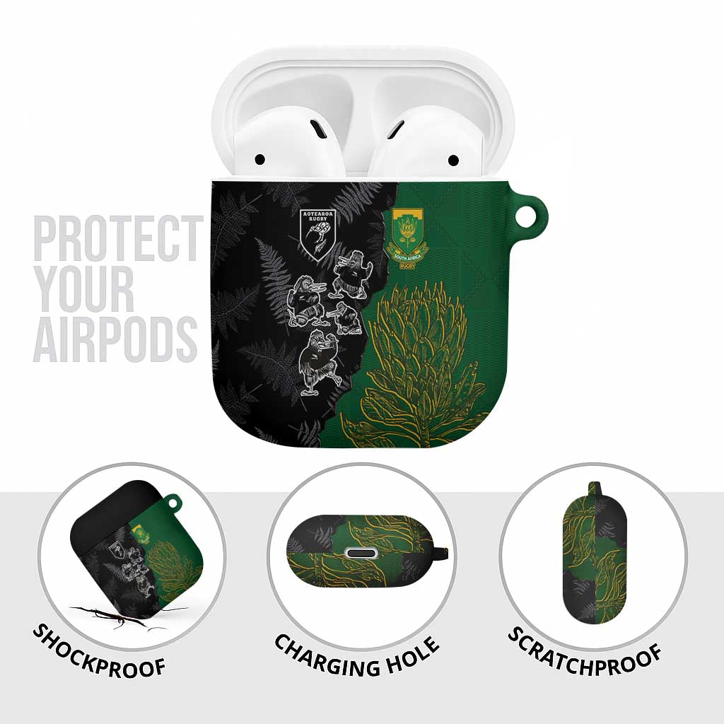 Aotearoa South Africa Rugby Freedom Cup AirPods Case Kiwi Warriors Haka with King Protea Symbol - Wonder Print Shop